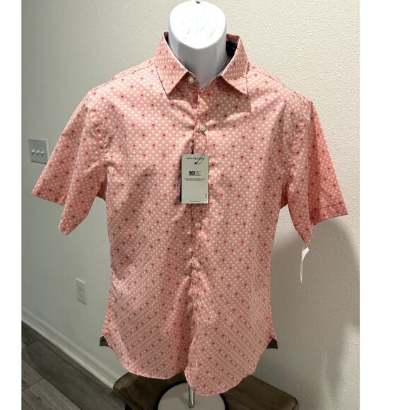 Van Heusen Men Slim Fit Shirt Button Up Tropical Summer Short Sleeve M 15 - 15.5 - Picture 1 of 8